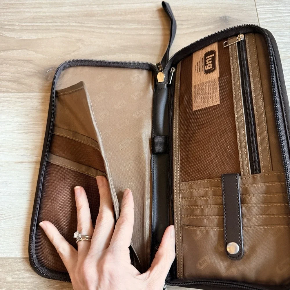 Lug Wallet Passport Quilted Zip Brown with Strap‎ Travel Card Holder NWOT